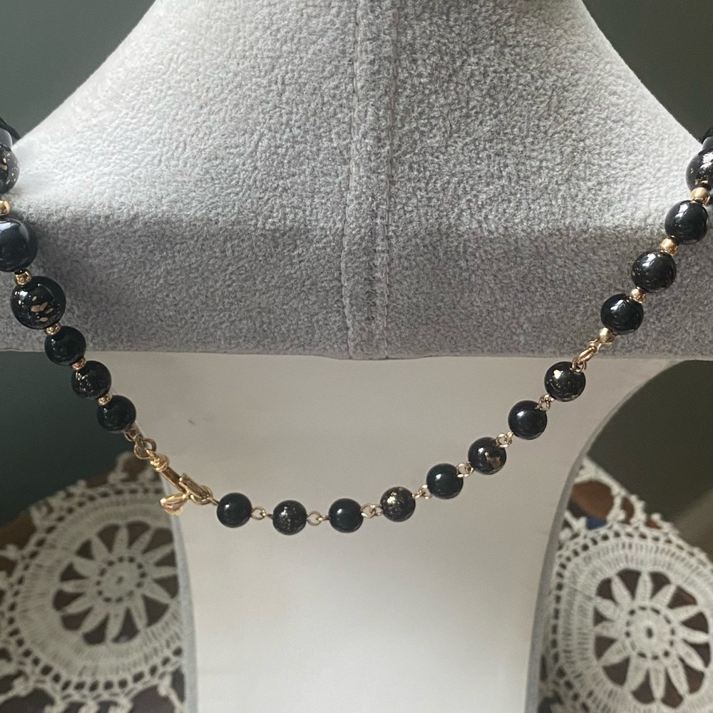Vintage Liz Claiborne  Black & Gold Beaded Statement Necklace - Picture 4 of 6